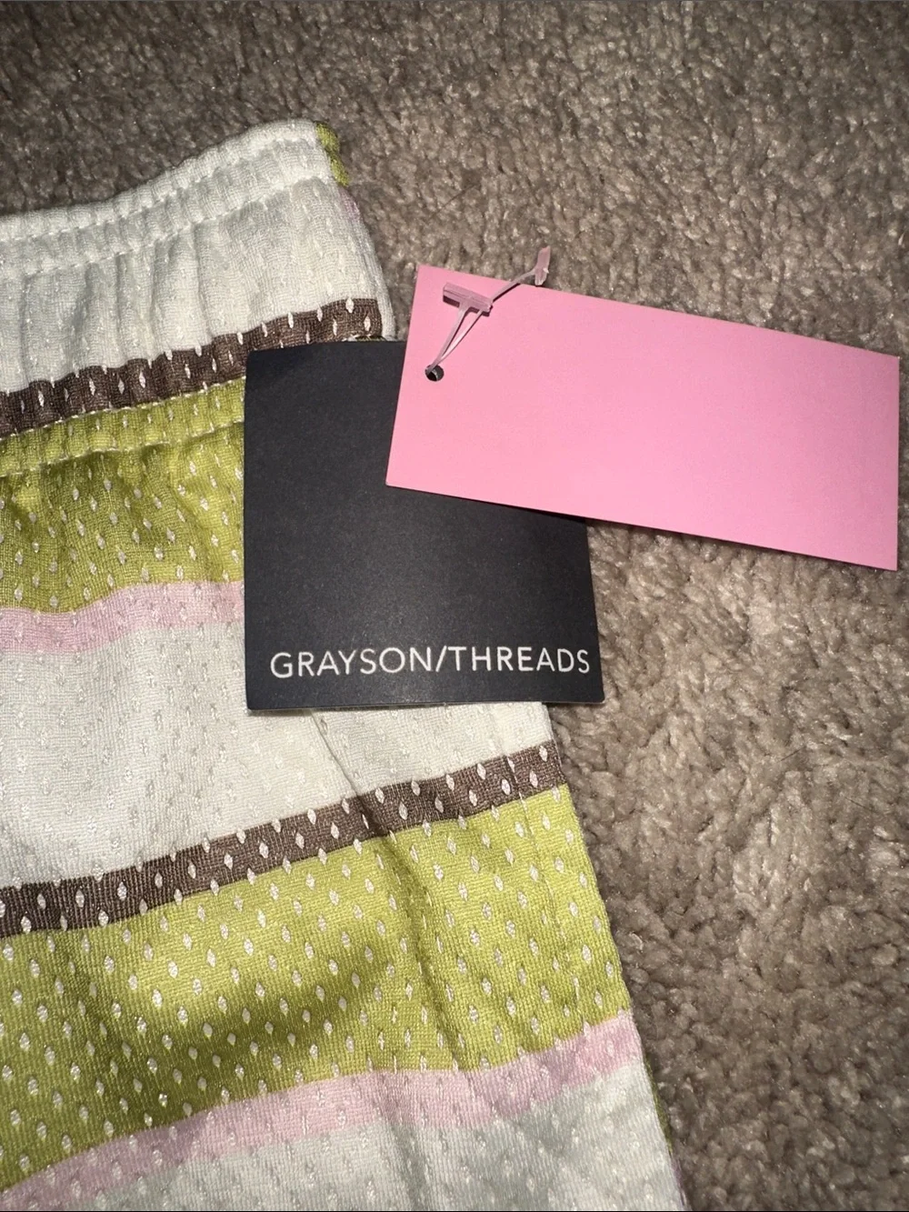 Grayson Threads Striped Athletic Shorts in Green, Pink & Brown